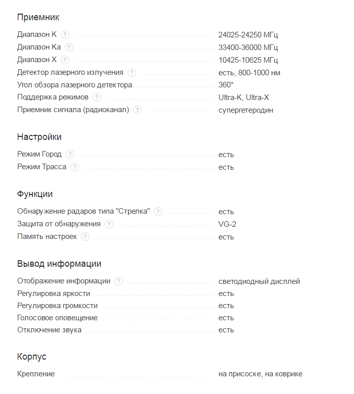Технические характеристики радар-детектора Prestige 516