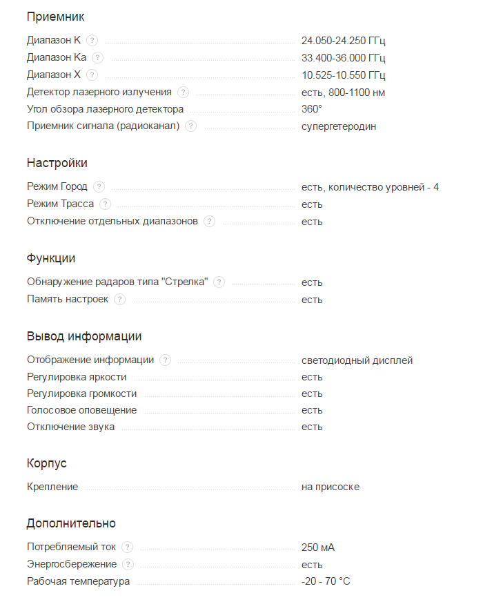 Технические характеристики радар-детектора Street Storm STR-5210EX
